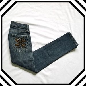 BCBGMaxAzria Dark Wash Studded Slim Boot Cut Jeans